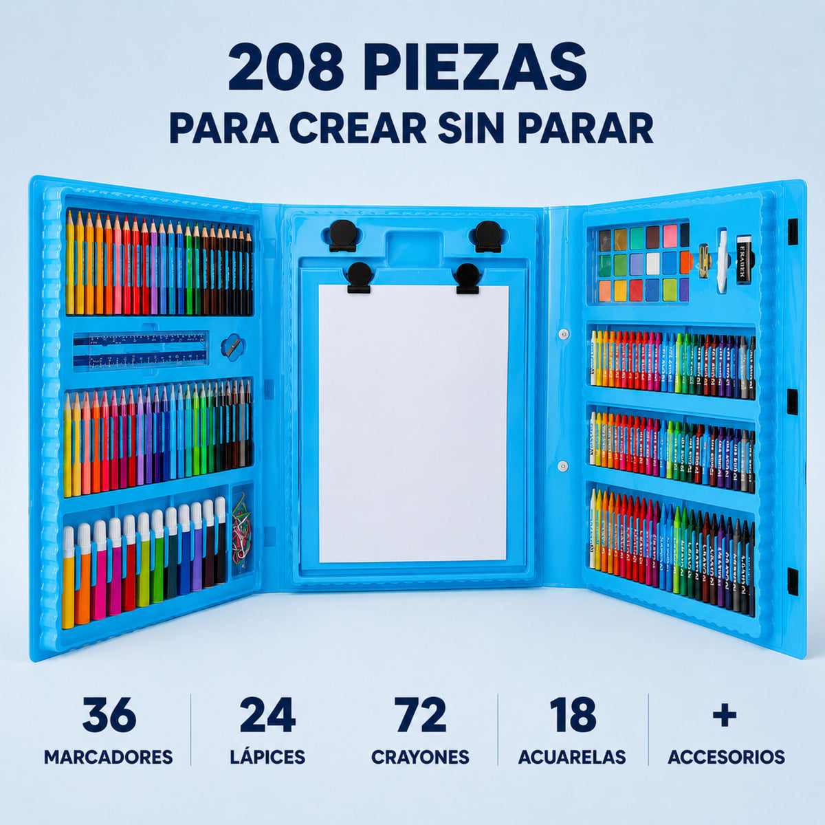 Set Kit Arte Dibujo Y Pinturas 208 Piezas Valija Infantil