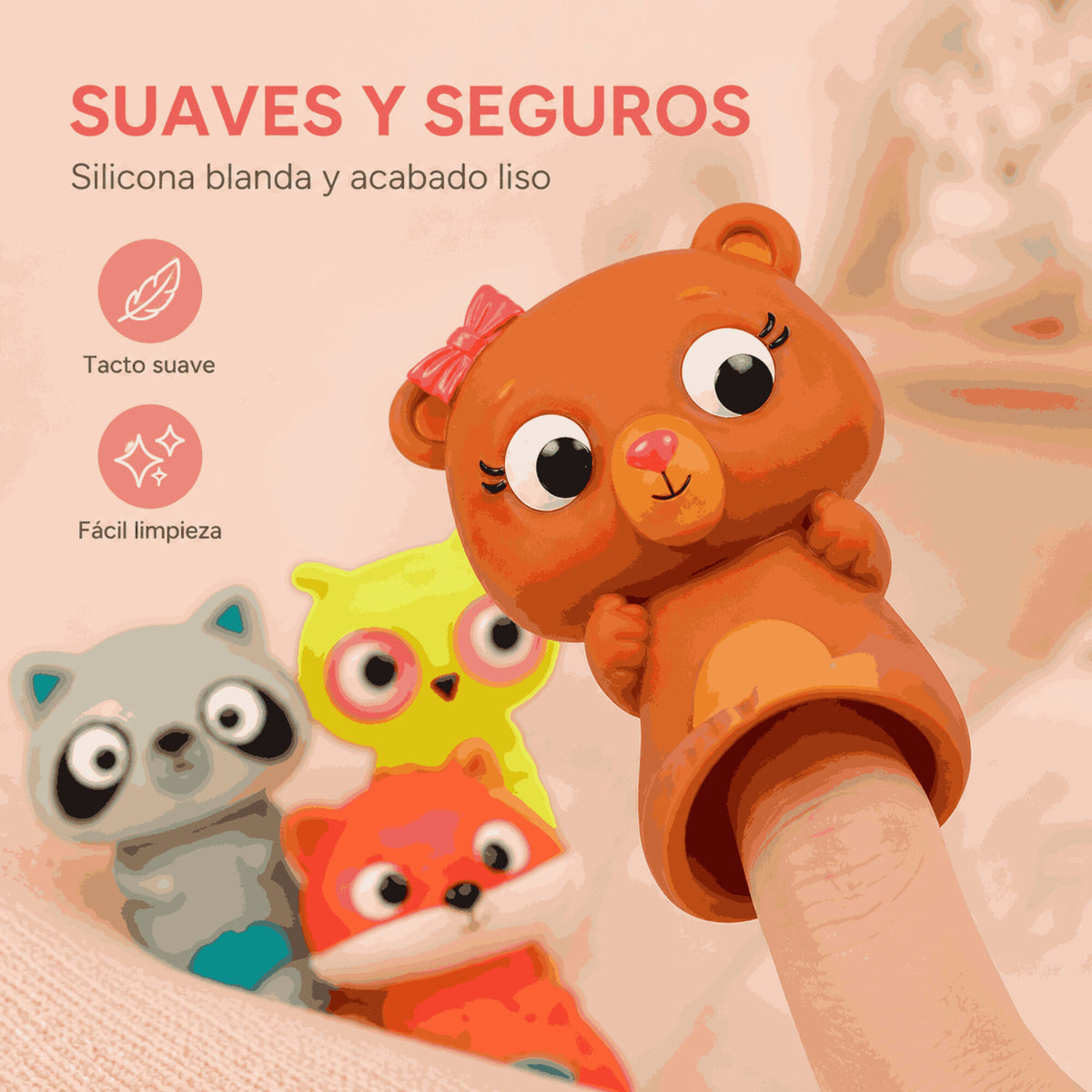 Set X4 Títeres de Dedo Animalitos para Baño y Juego