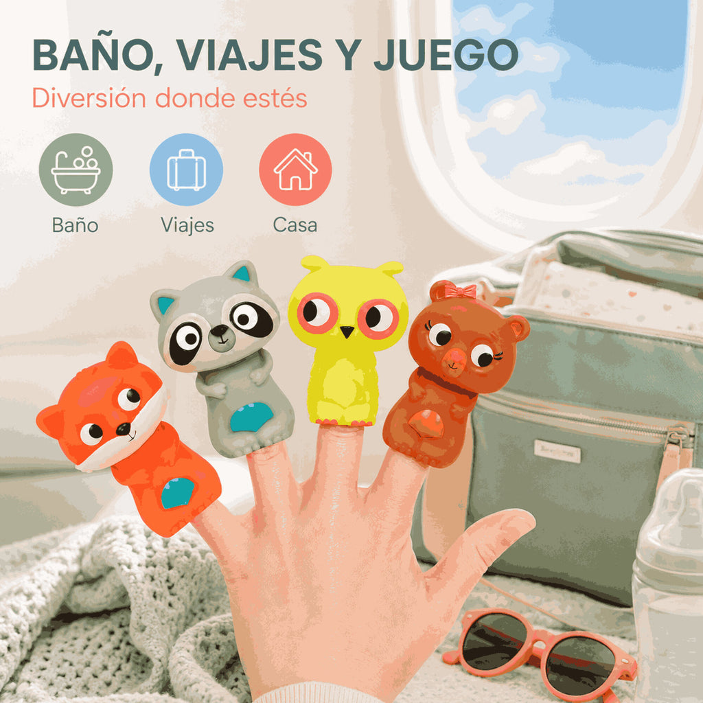 Set X4 Títeres de Dedo Animalitos para Baño y Juego