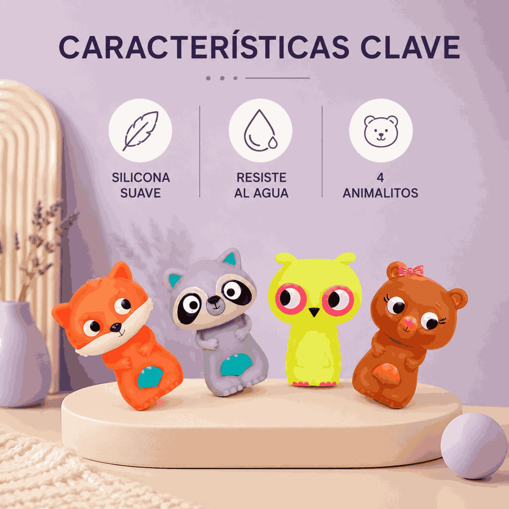 Set X4 Títeres de Dedo Animalitos para Baño y Juego