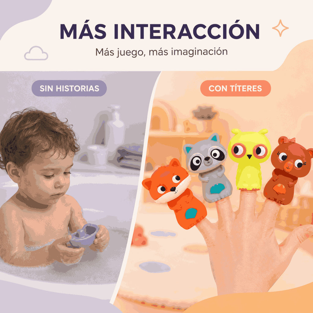 Set X4 Títeres de Dedo Animalitos para Baño y Juego