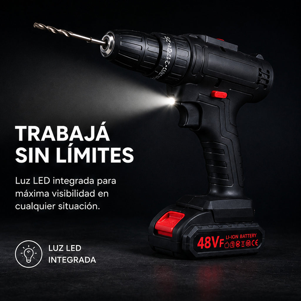 Taladro Percutor Atornillador + 2 Baterías 48V Inalambrico