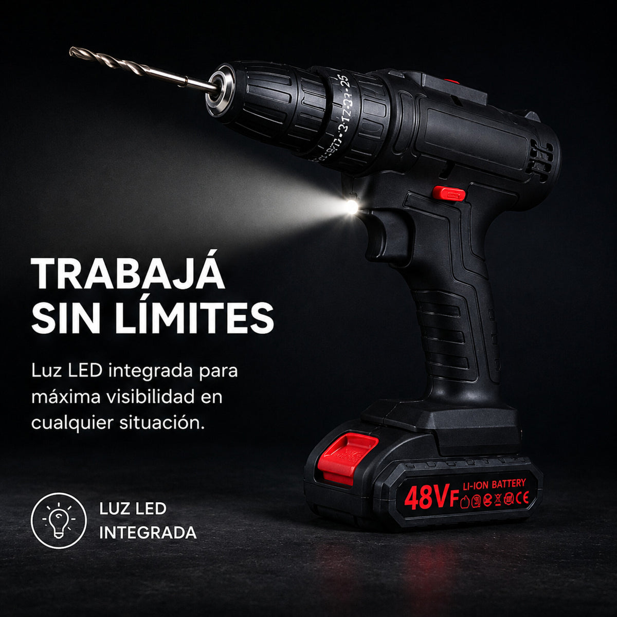 Taladro Percutor Atornillador + 2 Baterías 48V Inalambrico