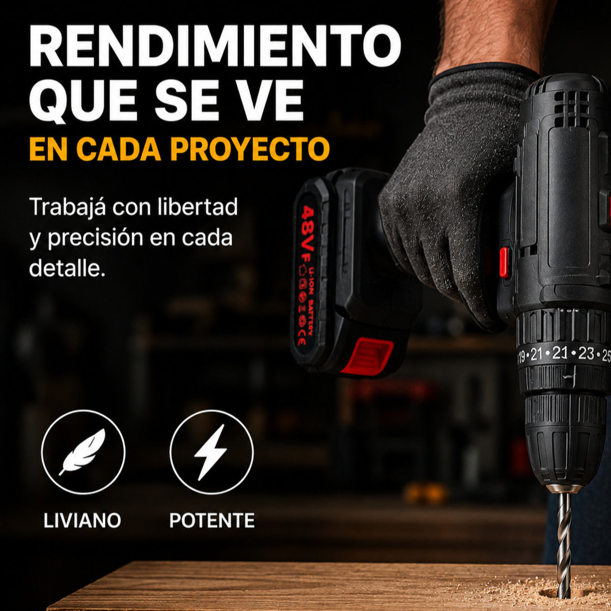 Taladro Percutor Atornillador + 2 Baterías 48V Inalambrico