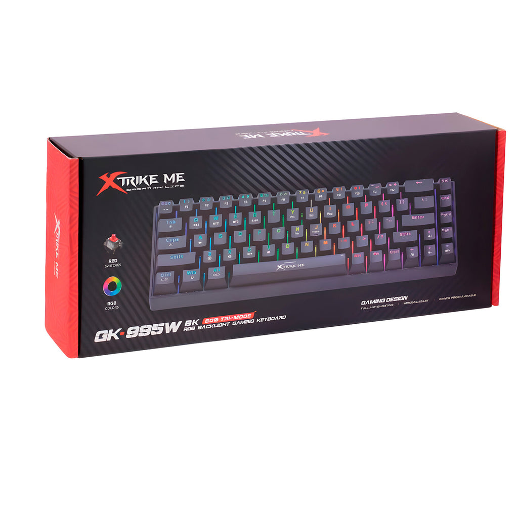 Teclado Mecánico Inalámbrico Gamer RGB Xtrike Me GK-995W BK