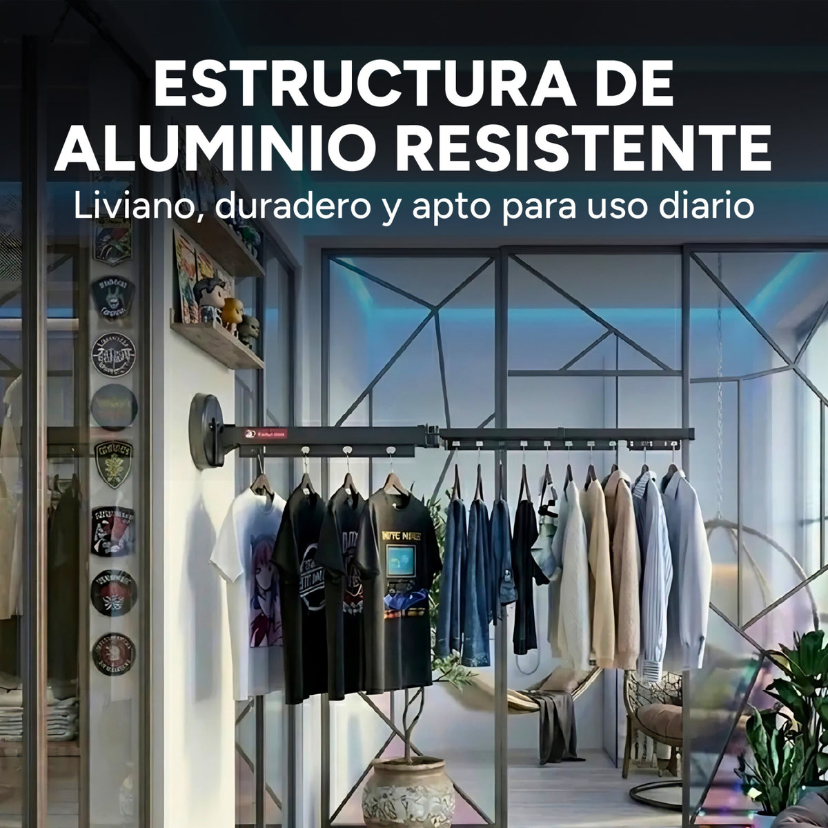 Tendedero Ropa Plegable Extensible 96 Cm 180° Ventosa Balcón