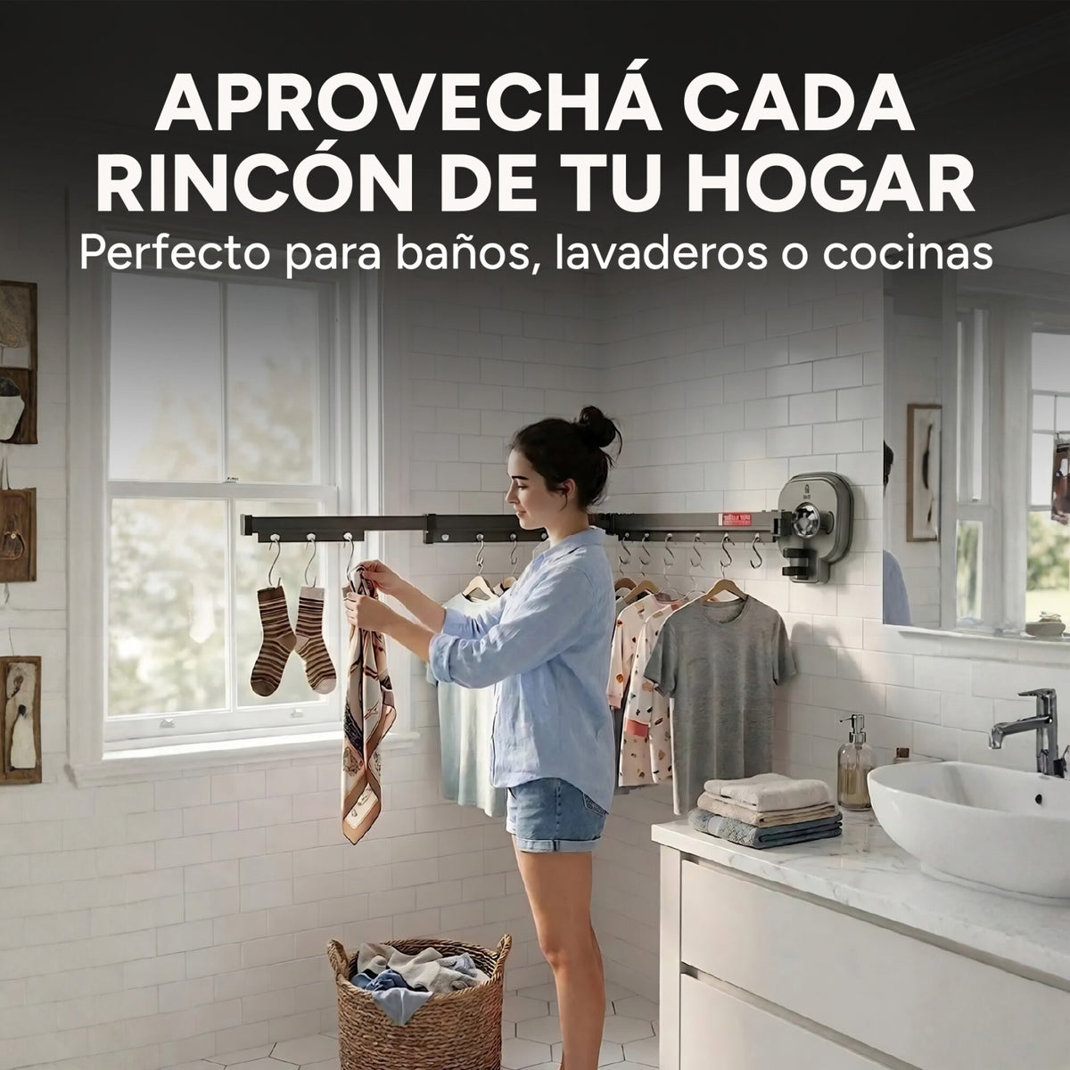Tendedero Ropa Plegable Extensible 96 Cm 180° Ventosa Balcón