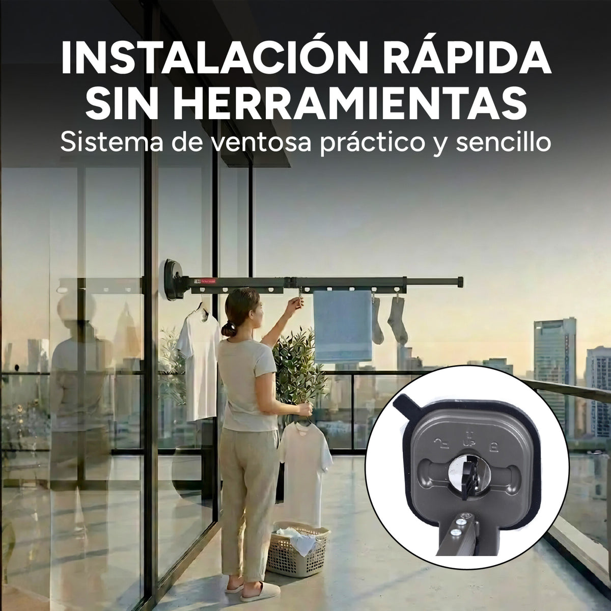 Tendedero Ropa Plegable Extensible 96 Cm 180° Ventosa Balcón