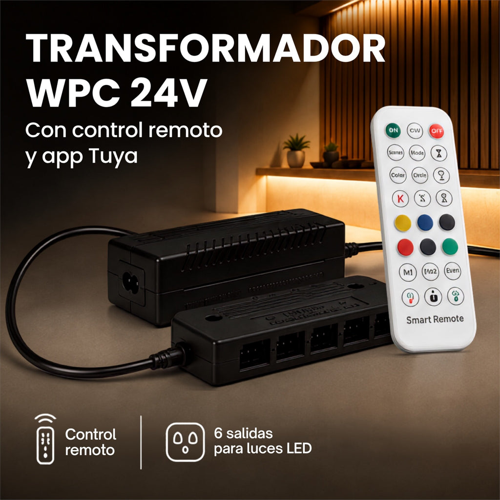 Transformador 24V P/ Luces RGB WPC App Tuya +Control 6 Canal