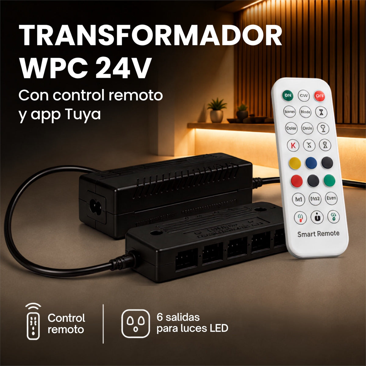 Transformador 24V P/ Luces RGB WPC App Tuya +Control 6 Canal