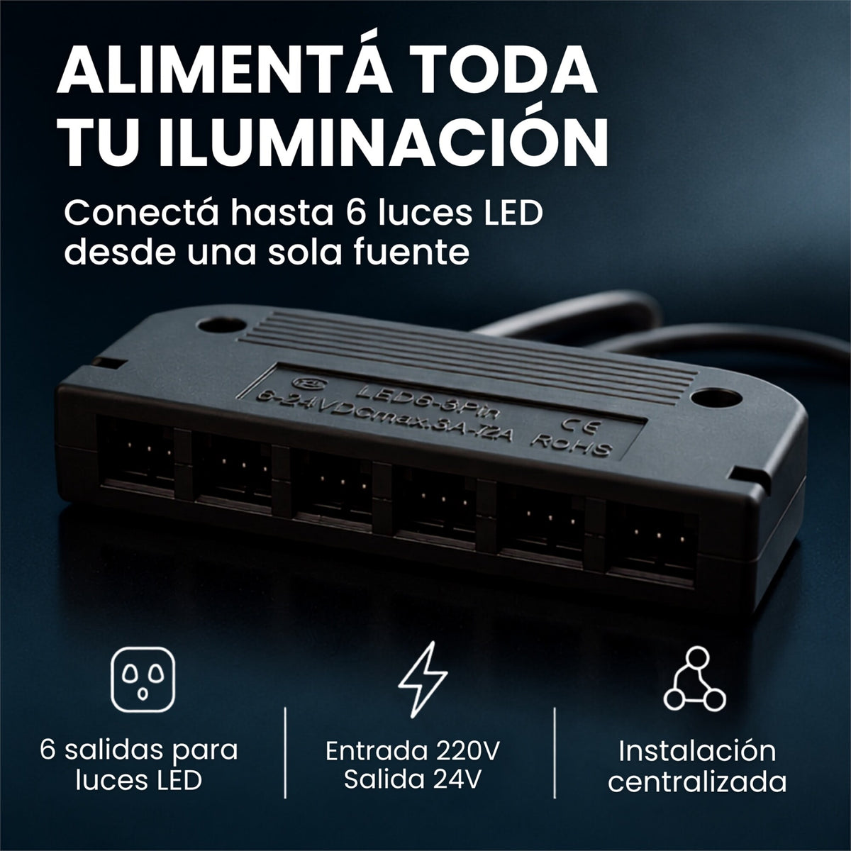 Transformador 24V P/ Luces RGB WPC App Tuya +Control 6 Canal