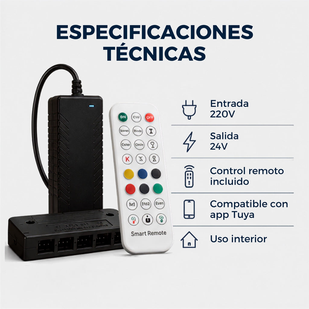 Transformador 24V P/ Luces RGB WPC App Tuya +Control 6 Canal