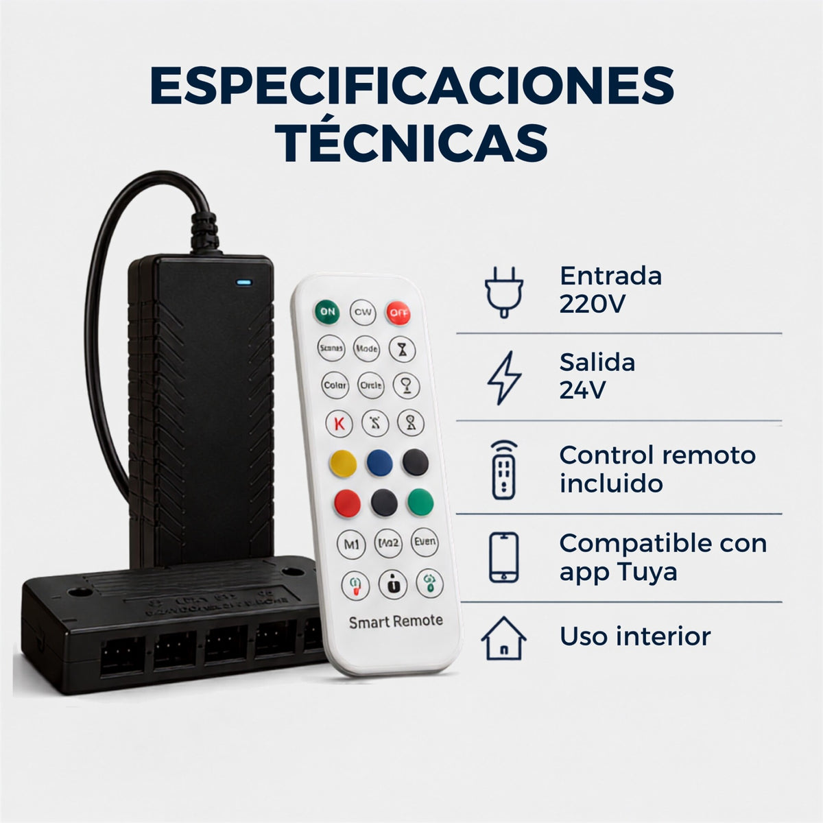 Transformador 24V P/ Luces RGB WPC App Tuya +Control 6 Canal