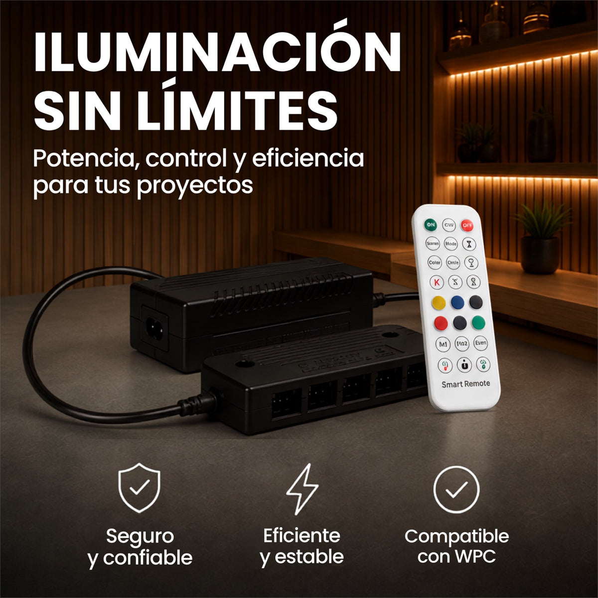Transformador 24V P/ Luces RGB WPC App Tuya +Control 6 Canal