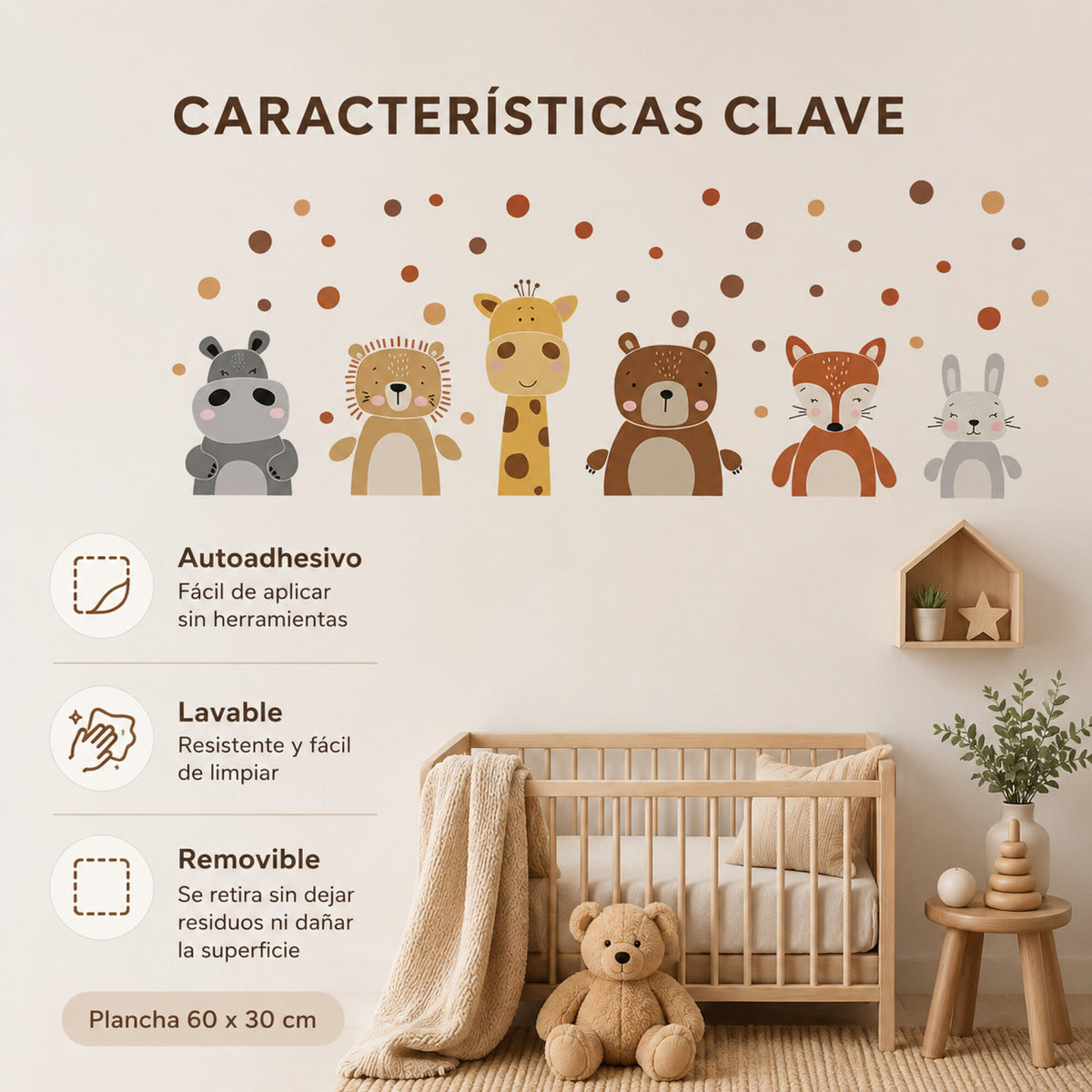 Vinilo Decorativo Infantil Animales de la Selva 60 x 30 cm