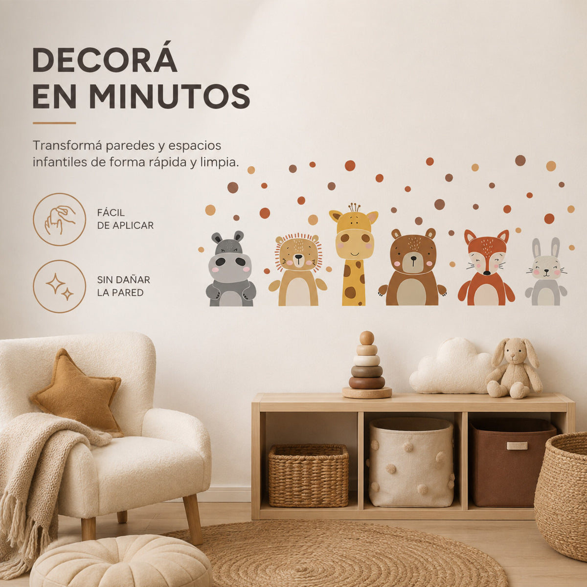 Vinilo Decorativo Infantil Animales de la Selva 60 x 30 cm