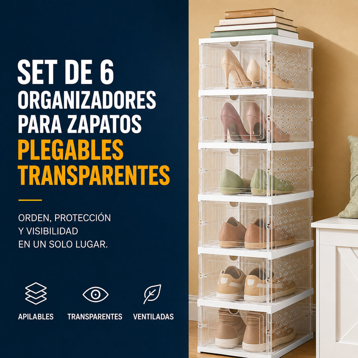 Zapatera Plegable 6 Zapatos Organizador Multiuso Ventilación